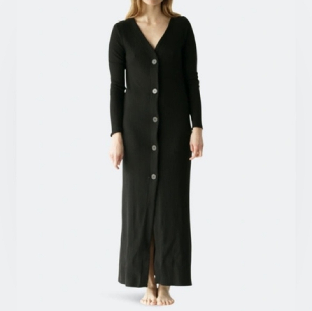 FOR DAYS Black Button Down Long Ribbed Knit Maxi Dress NWT!